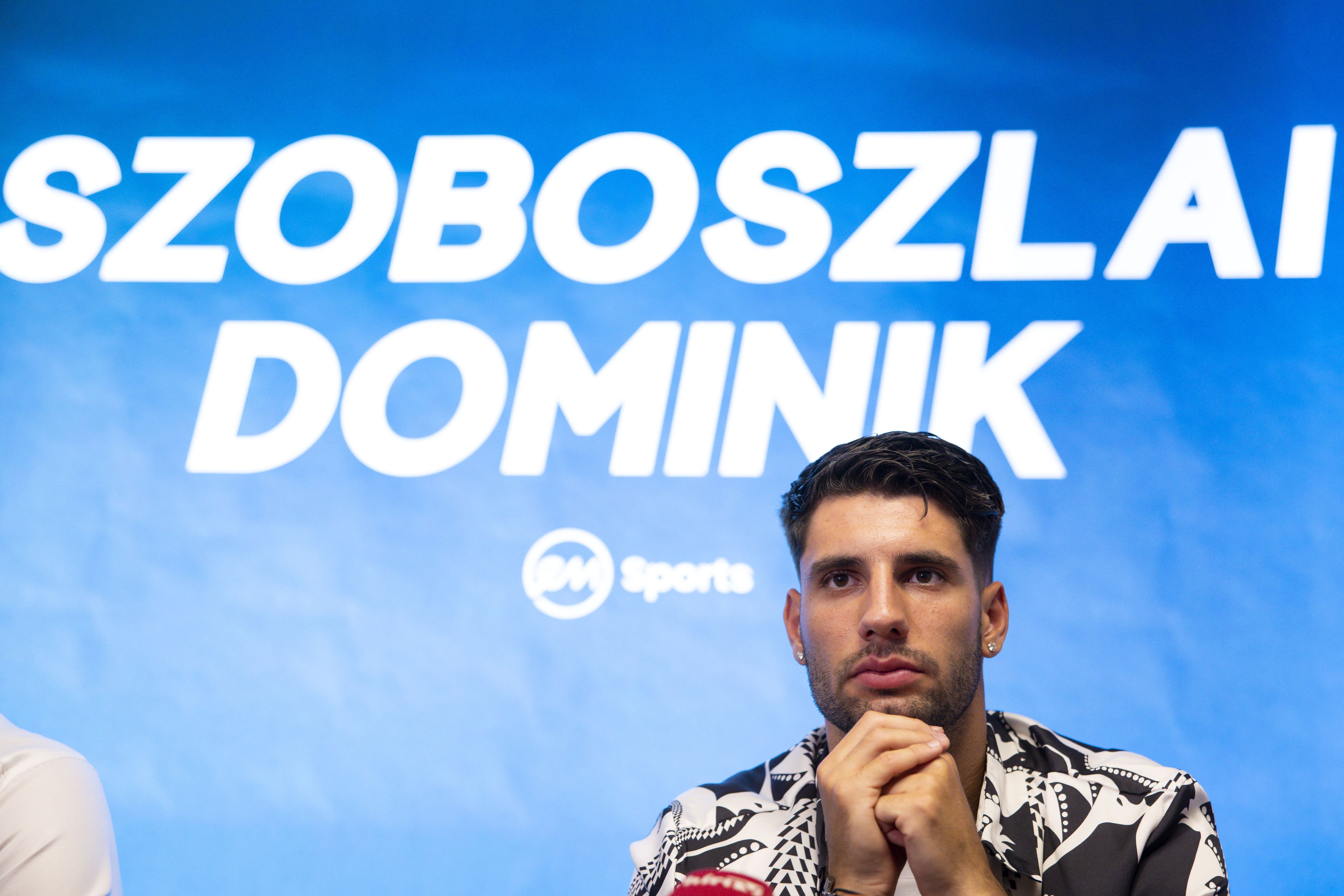 Szoboszlai Dominik az EM Sports menedzsment irodájában tartott sajtótájékoztatón (Fotó: MTI/Hegedüs Róbert)