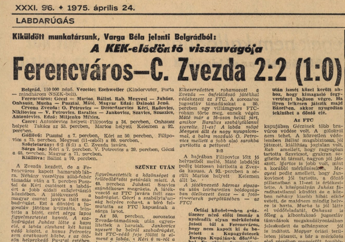 A Népsport 1974. április 24-i számának részlete (arcanum.hu)