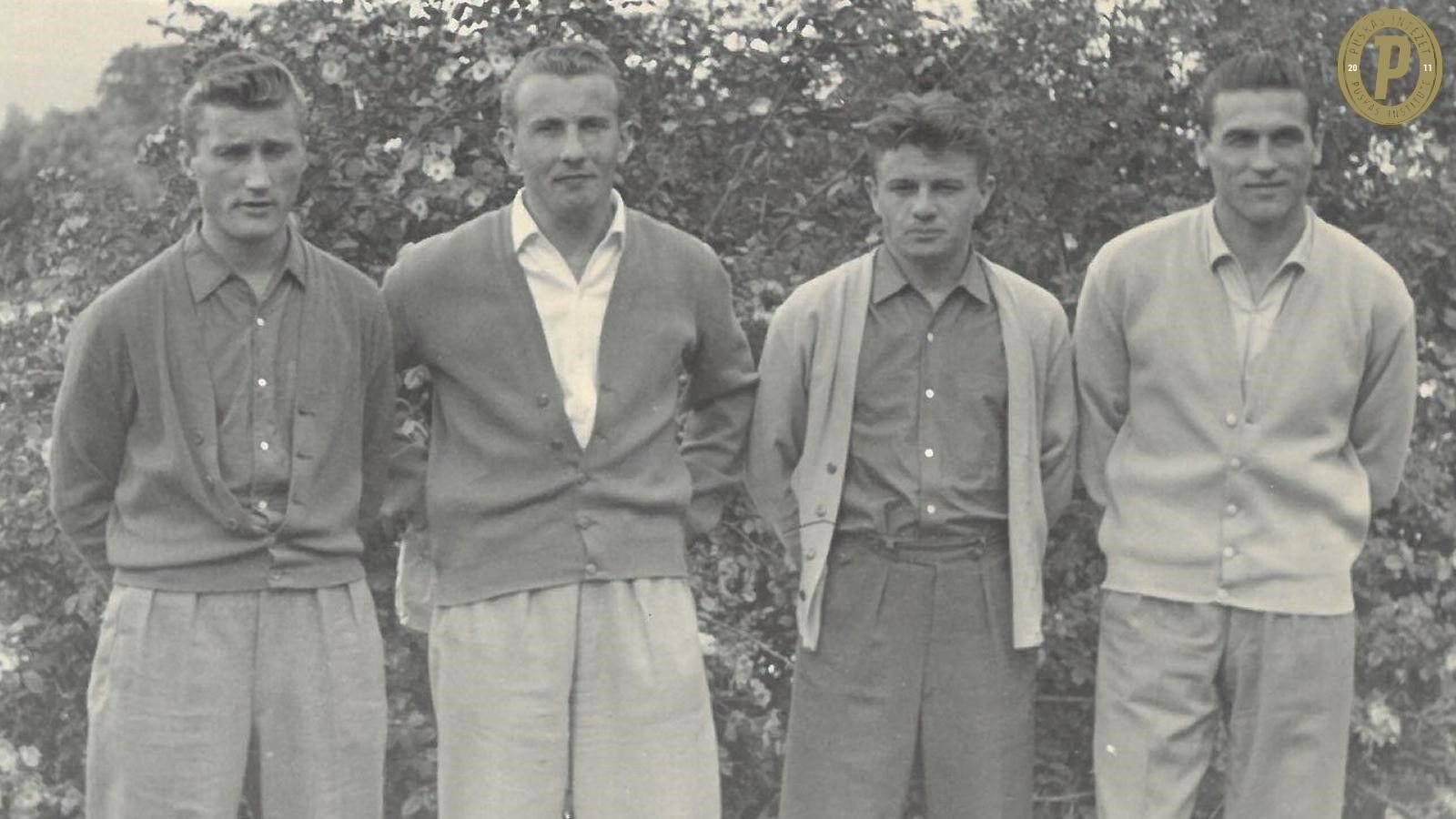 Machos Ferenc, Lantos Mihály, Csordás Lajos és Grosics Gyula. (Fotó: Puskás Intézet/Grosics-hagyaték)
