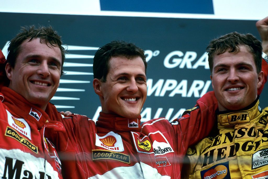 Azok a régi szép emlékek: dobogósok 1998-ban Monzában: Eddie Irvine, Michael és Ralf Schumacher (Fotó: Getty Images)
