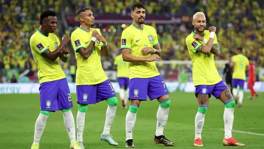 A brazil válogatott ünneplése.