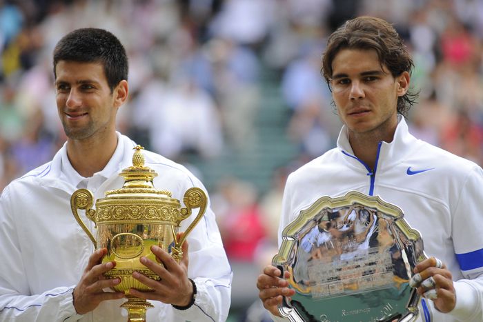 Djokovics (bal) és Nadal 14 évvel ezelőtt