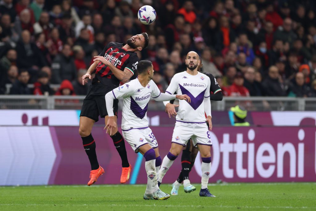 Giroud-nak ezúttal nem sikerült a gólszerzés, az AC Milan így is nyerni tudott a Fiorentina ellen (Fotó: Getty Images)