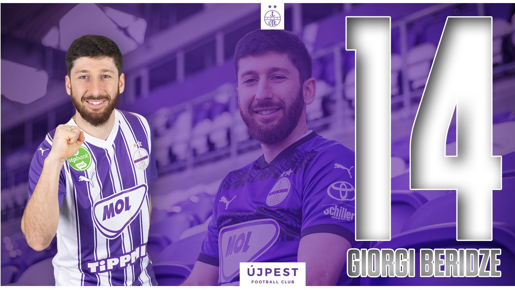 Giorgi Beridze a lila-fehér időszakában összesen 96 tétmeccsen lépett pályára (Fotó: Újpest FC)