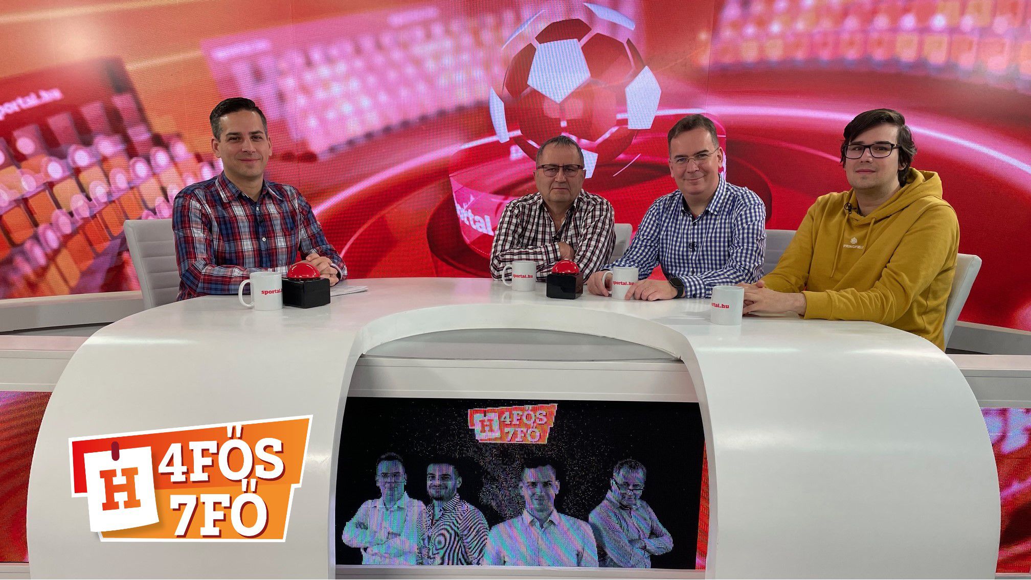 A Sportál Tv stúdiójában: Cselleng Ádám, Kecskés István, Szekeres Tamás és Kerek István