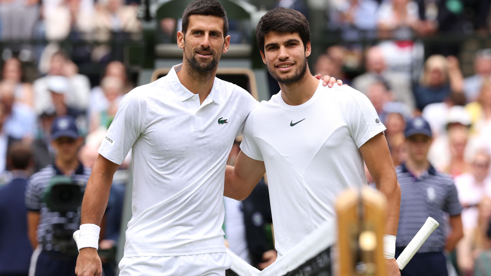 Novak Djokovics és Carlos Alcaraz a döntő előtt (Fotó. Getty Images)