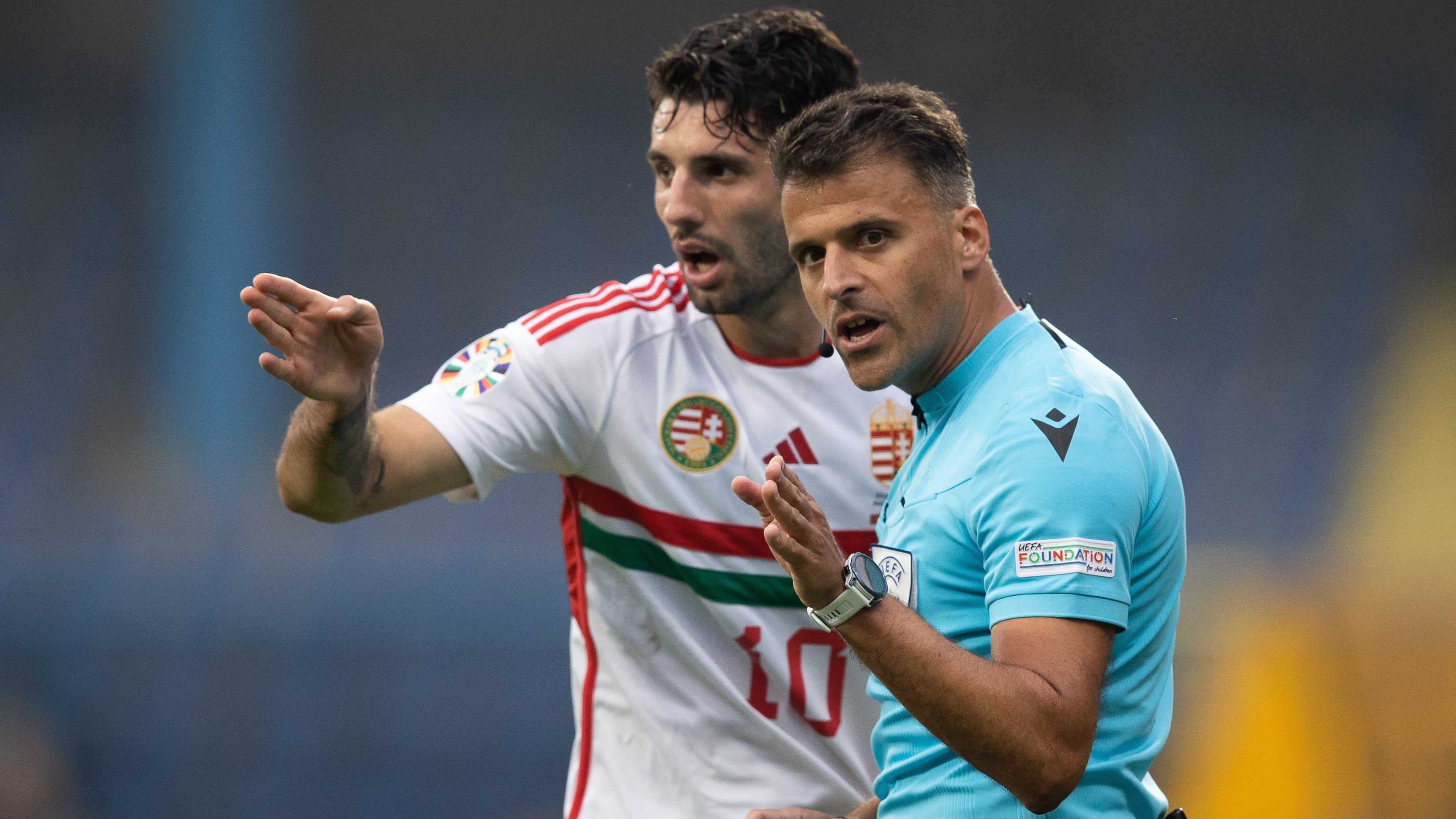 A magyar válogatott csapatkapitánya, Szoboszlai Dominik örült neki, hogy a nemzeti csapat újabb meccset hozott le kapott gól nélkül. Fotó: Zsolnai Péter