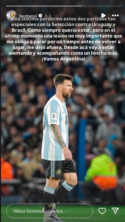 Üzent a szurkolóknak Lionel Messi (Kép: leomessi/Instagram)