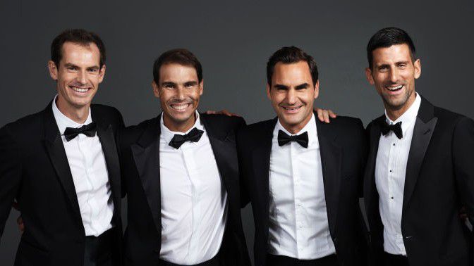 Négy úriember a tavaly Laver Kupát megelőző fogadáson: Murray, Nadal, Federer és Djokovics. Négy, egymást is tisztelő legenda (Fotó: GettyImages)