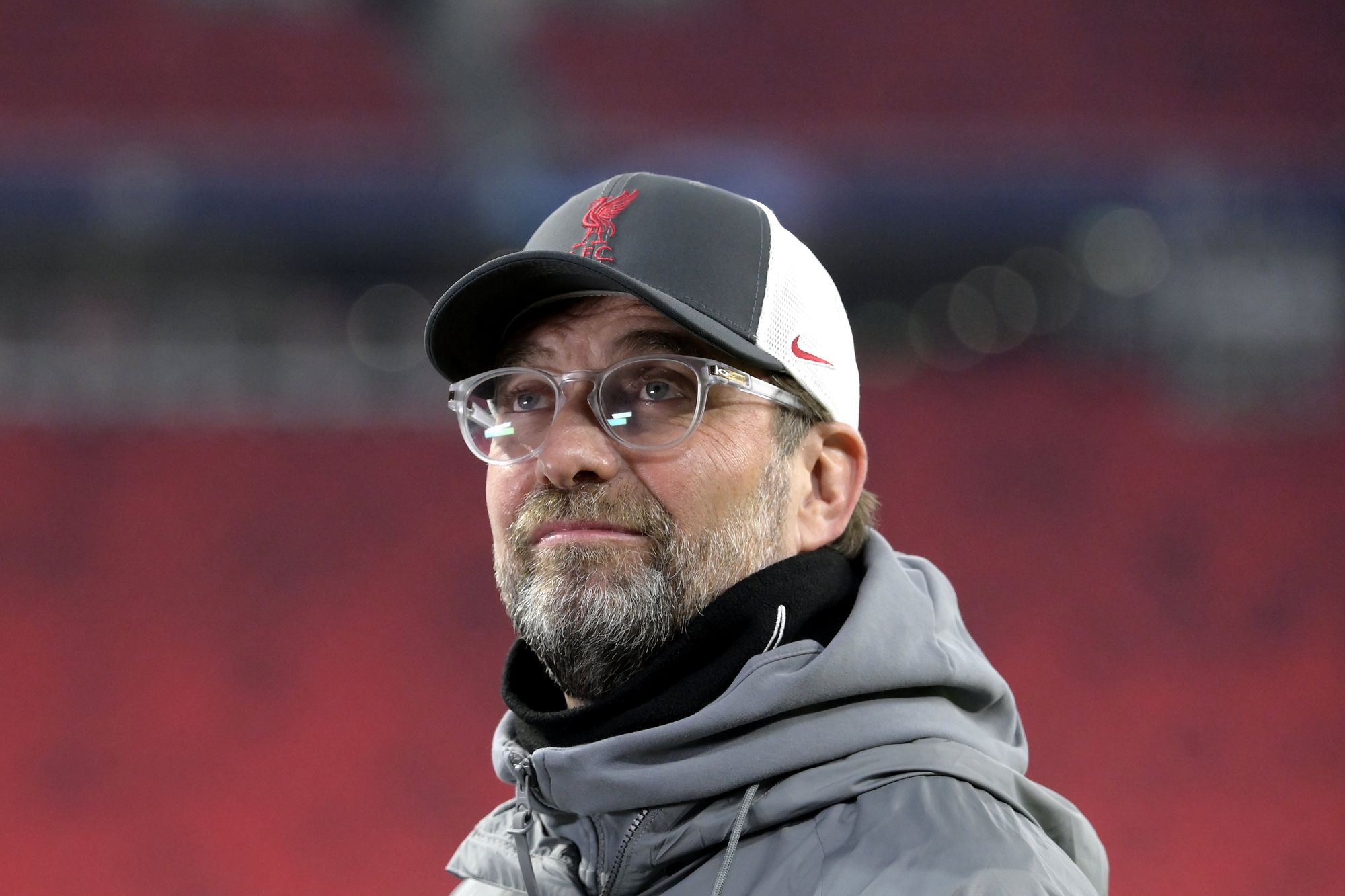 Jürgen Klopp, az FC Liverpool vezetőedzője a labdarúgó Bajnokok Ligája nyolcaddöntőjében játszott FC Liverpool-RB Leipzig visszavágó mérkőzés kezdete előtt a Puskás Arénában 2021. március 10-én. / Fotó: MTI/Koszticsák Szilárd