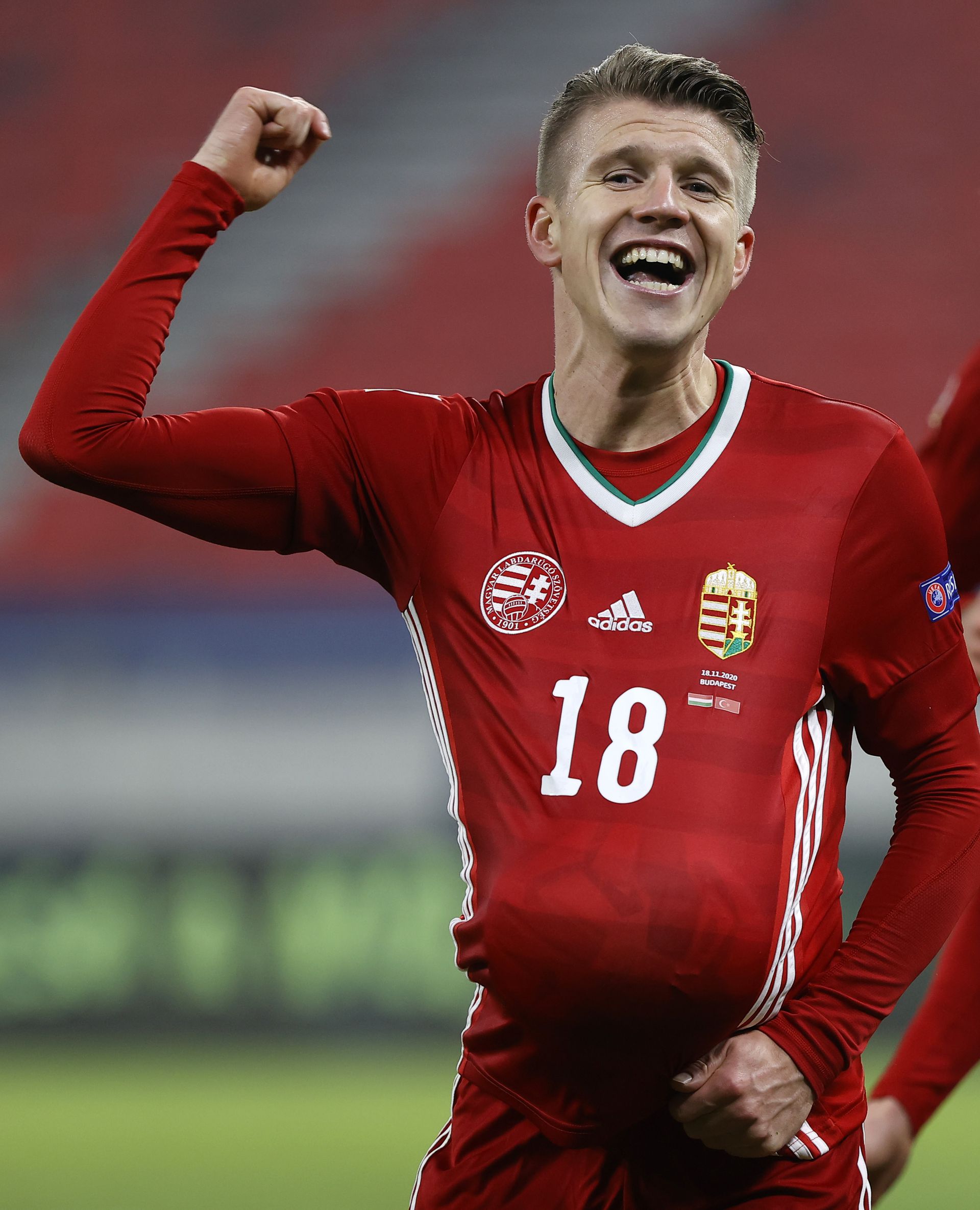 Sigér Dávid múlt szerdán, a törökök elleni válogatottbeli gólja után ajánlotta fiának a találatot / Fotó: GettyImages