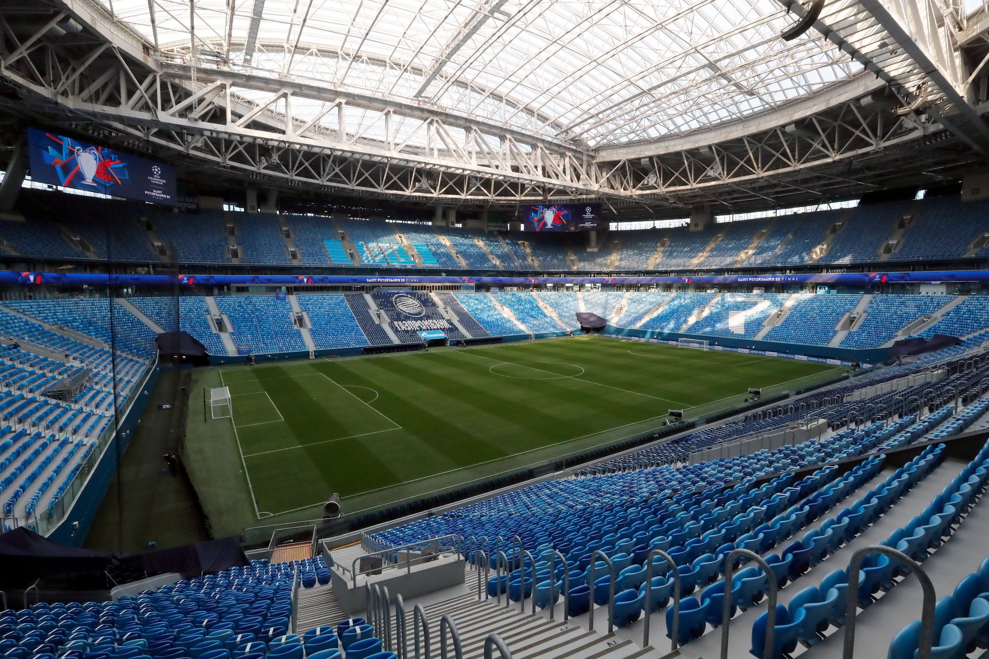 A 2020/2021-es labdarúgó Bajnokok Ligája döntőjének eredetileg otthont adó szentpétervári Gazprom Aréna (Kresztovszkij Stadion). / Fotó: MTI/EPA/Anatolij Malcev