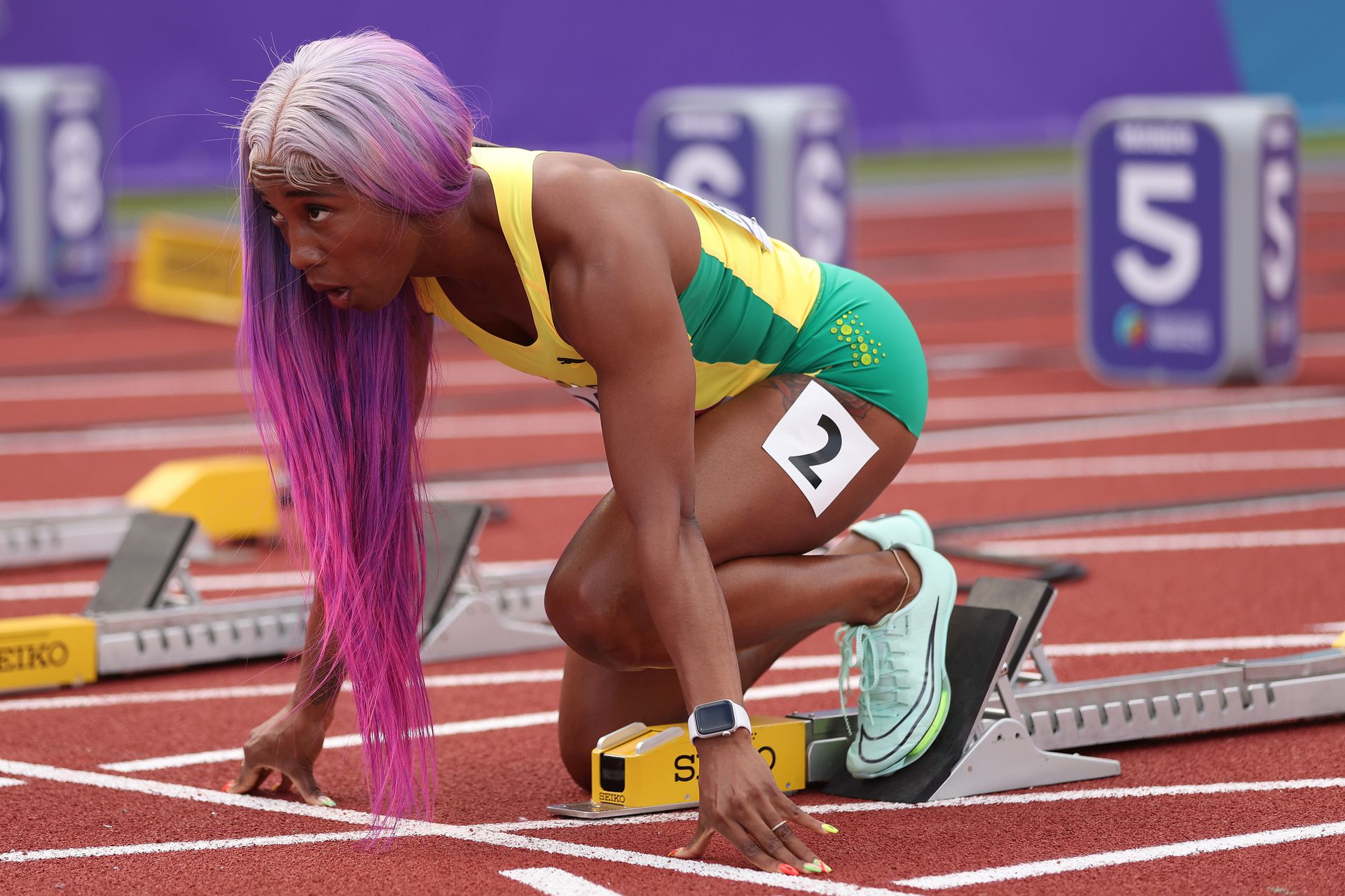 Fraser-Pryce haja a selejtezőben még lila színben pompázott Fotó: gettyimages