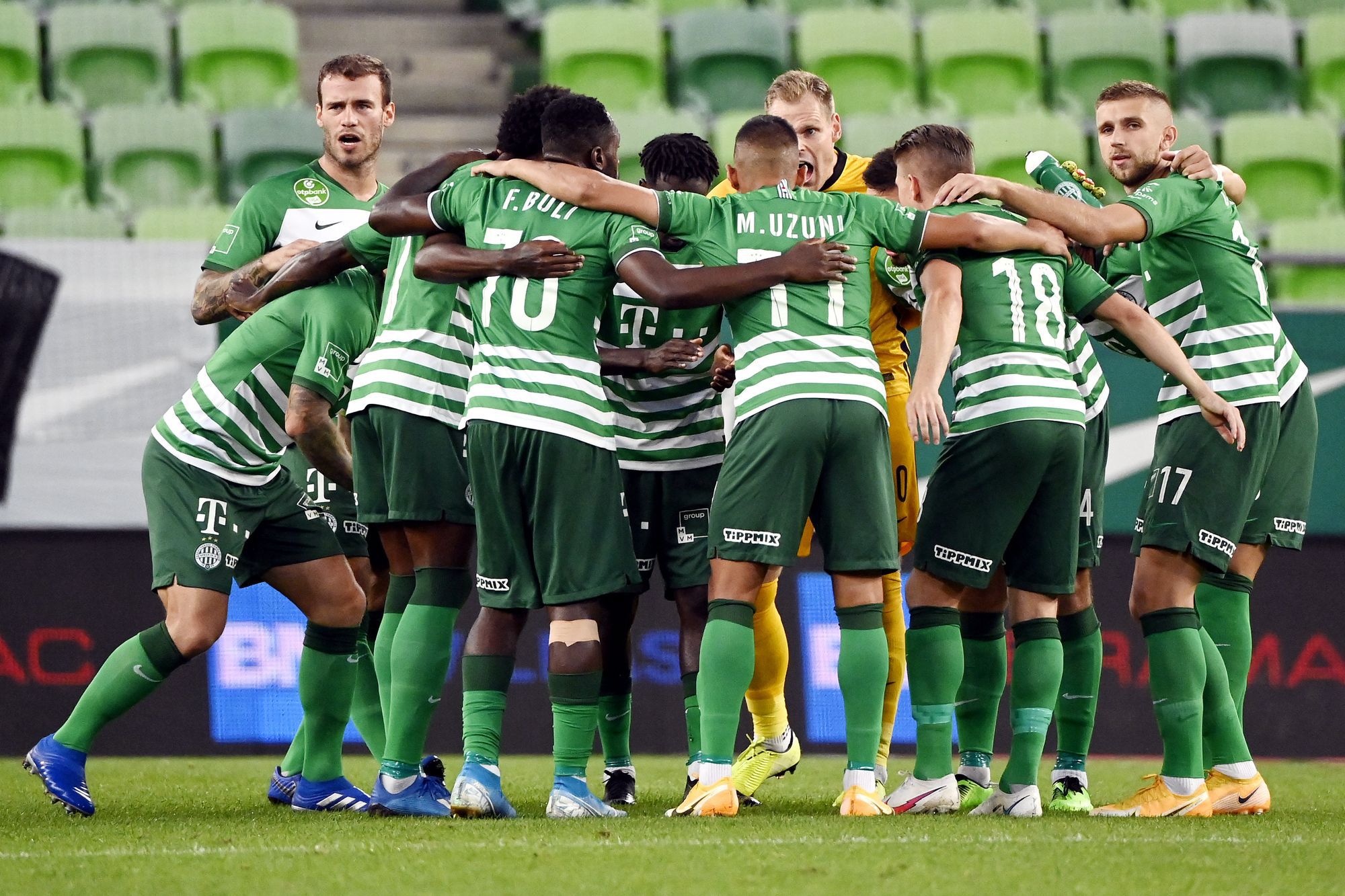 A Ferencváros játékosai a Dinamo Zagreb ellen 2-1-re megnyert meccsen. / Fotó: MTI/Koszticsák Szilárd