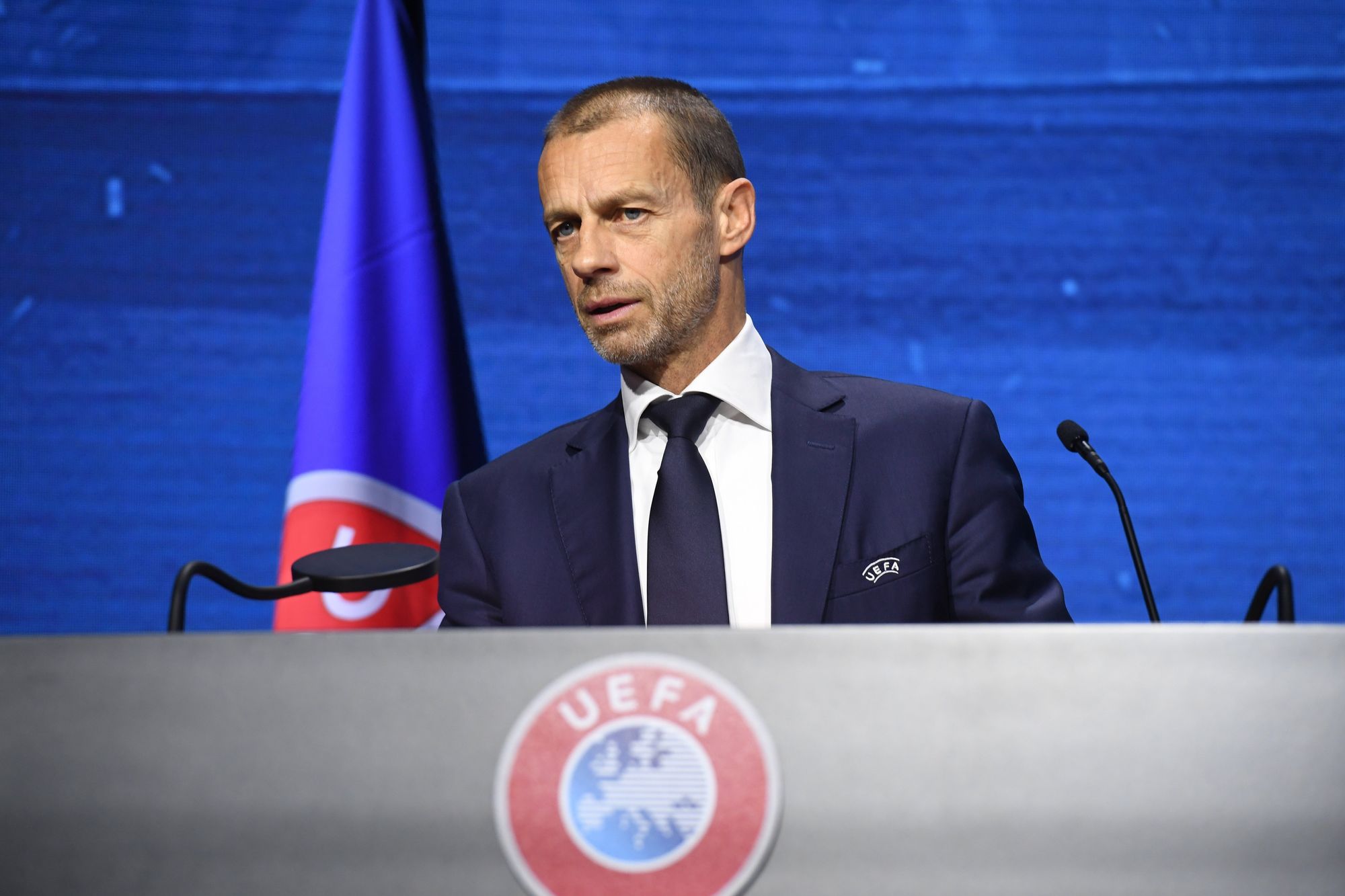 Aleksander Ceferin, az UEFA elnöke komoly szankciókat helyezett kilátásba / Fotó: MTI/EPA/UEFA/Richard Juilliart