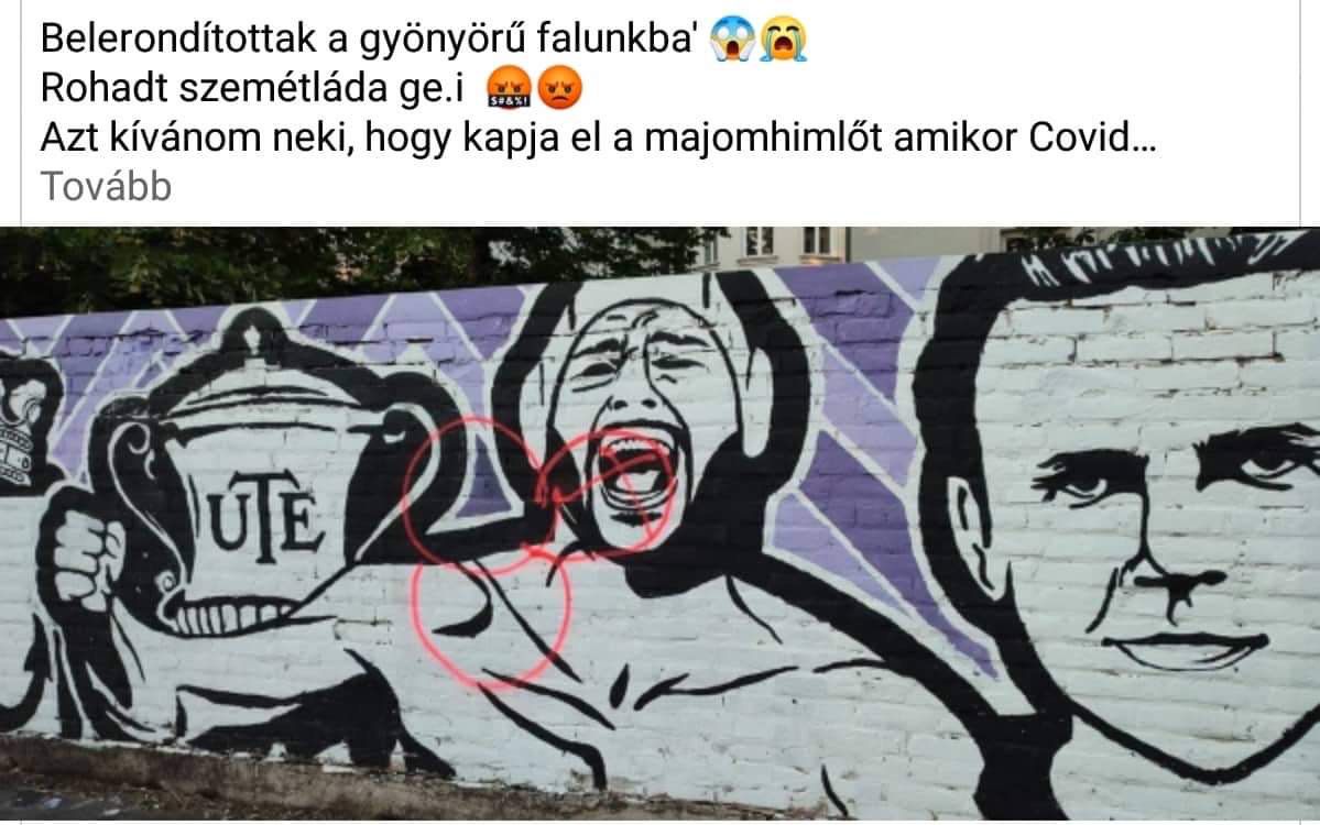 Az újpesti szurkolók a közösségi oldalukon tették közzé a megrongált falfestmény képét / Fotó: Facebook