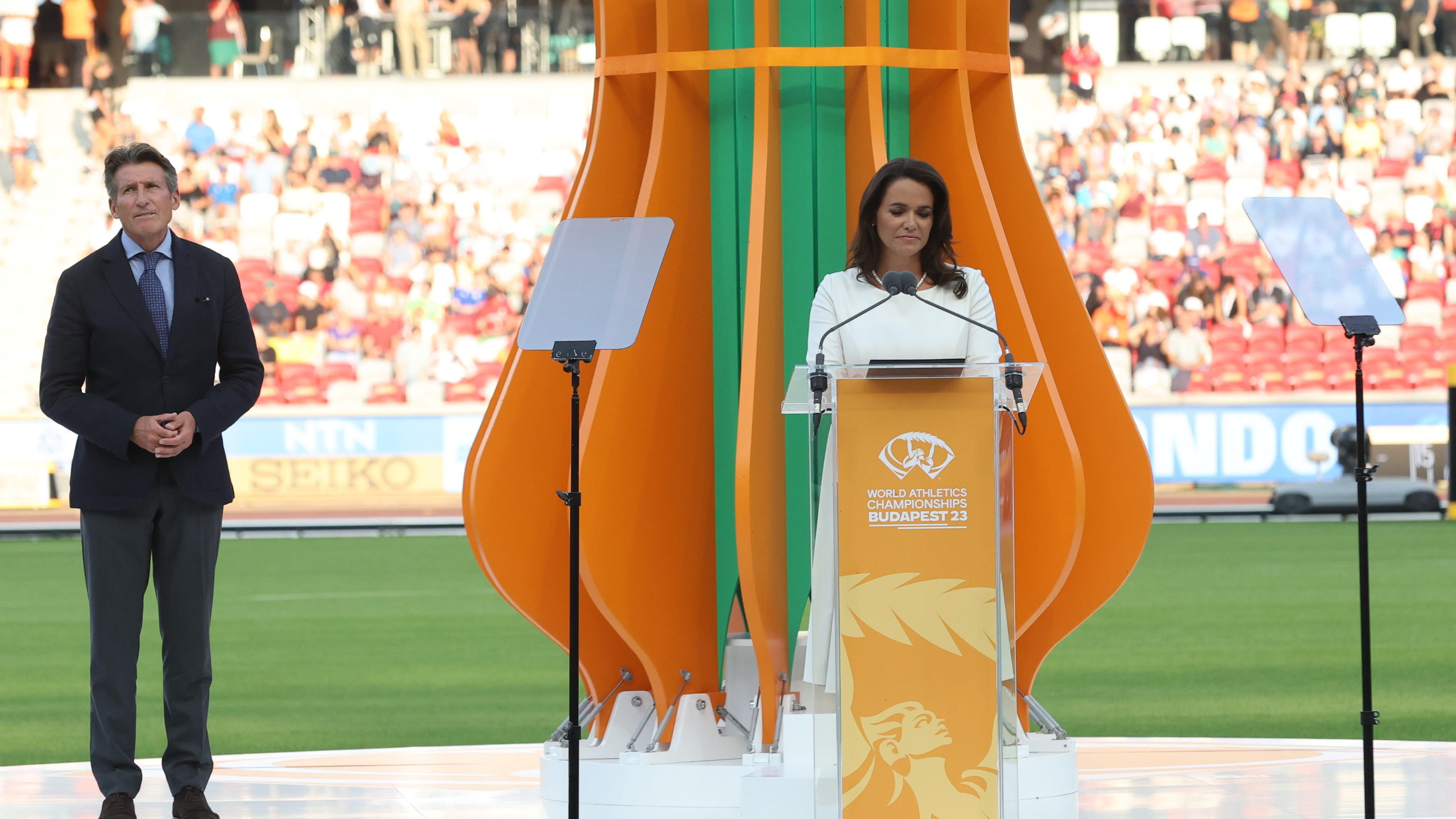 Novák Katalin is beszédet mondott a budapesti atlétikai-világbajnokság megnyitóján (Fotó: Zsolnai Péter)