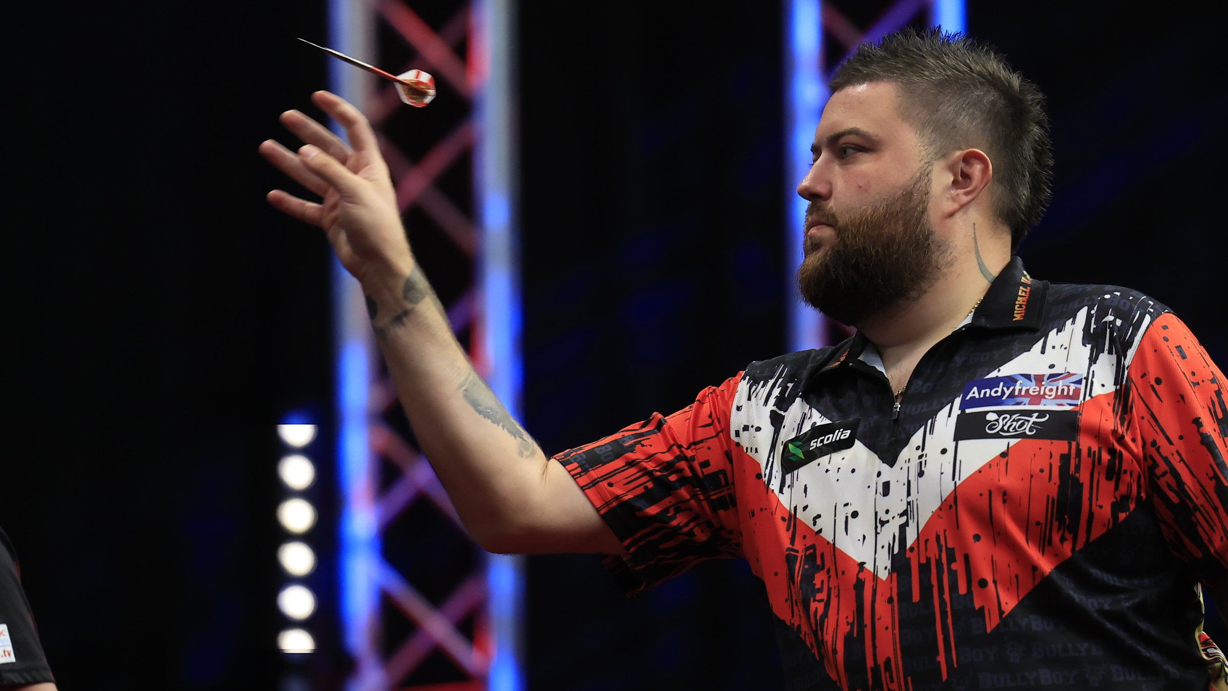 Michael Smith már az első fordulóban kiesett a Hungarian Darts Trophyn (Fotó: Knap Zoltán)