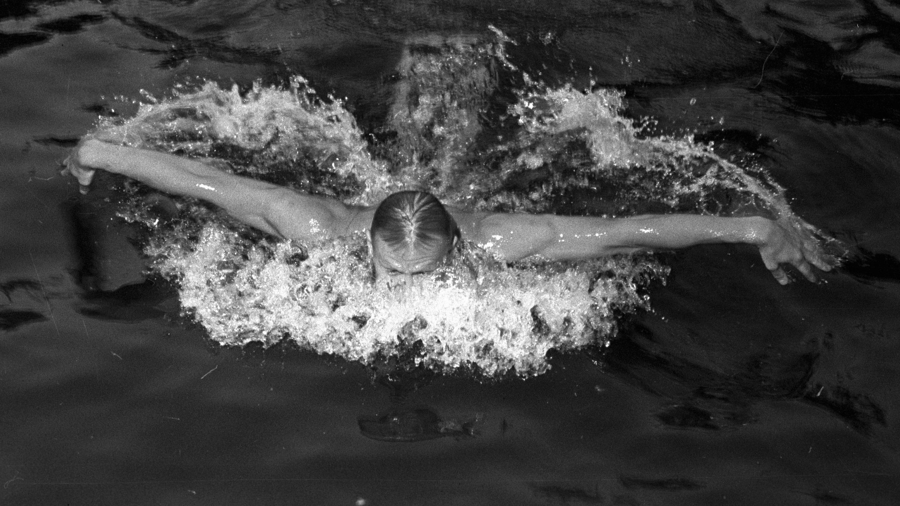 Tumpek György úszó pillangóúszás közben a Vörös Lobogó országos úszóversenyen /
MTI Fotó: Szécsényi József
