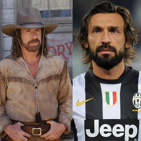 Andrea Pirlo (jobbra) és Chuck Norris amerikai színész