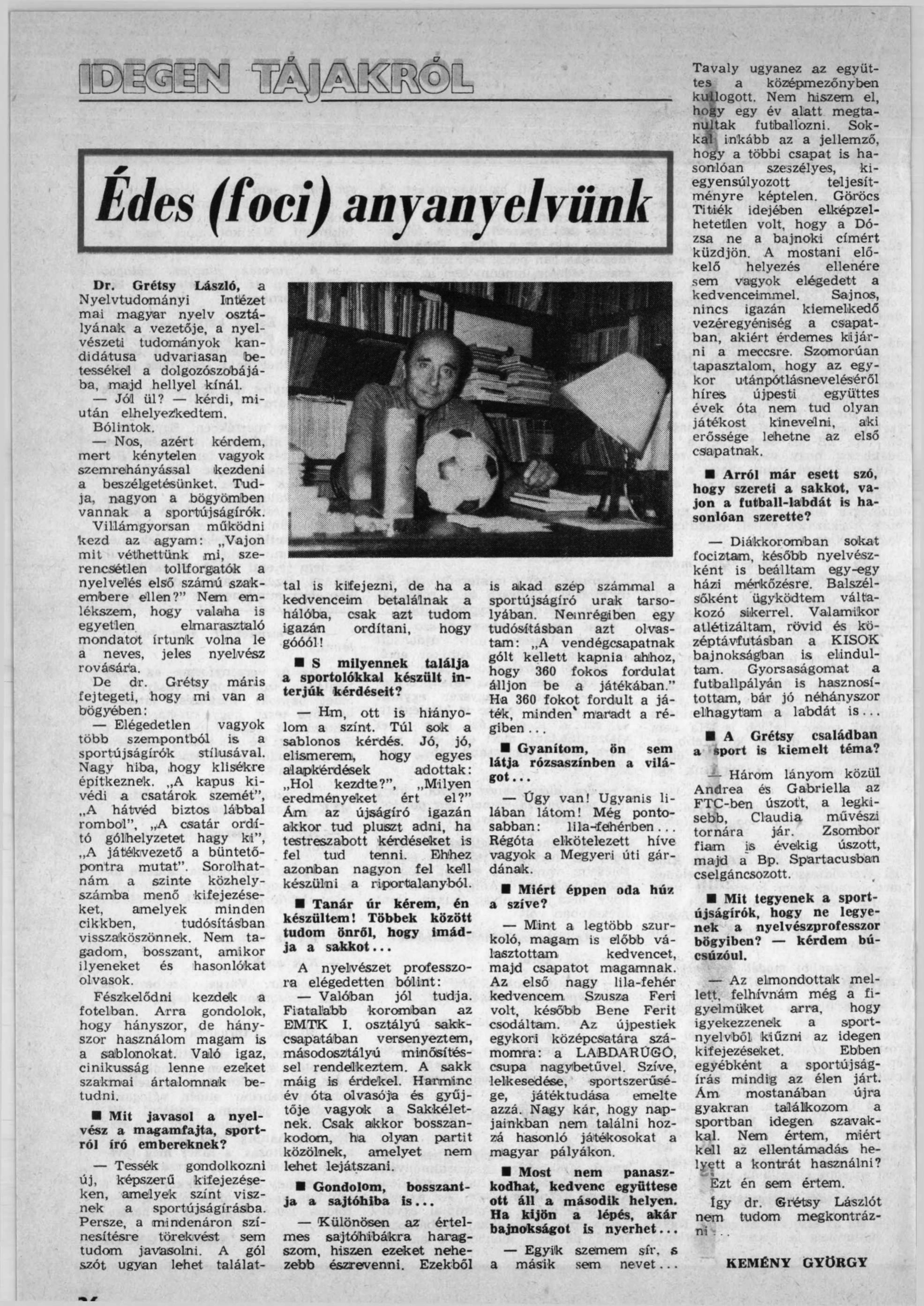 Az 1987-es Labdarúgás januári számában közölt interjú (Forrás: arcanum.hu)