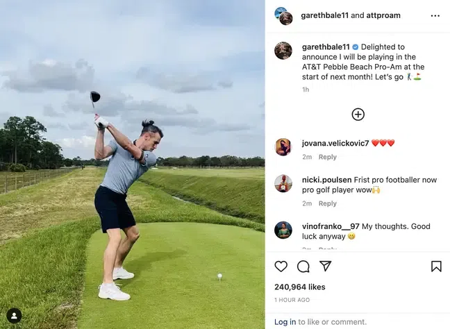 Gareth Bale hivatalos Instagram-oldalán jelentette be, hogy megkezdi golf karrierjét. (Fotó: Instagram/Gareth Bale)