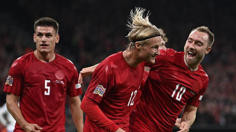 Kasper Dolberg szerezte meg a vezetést Dániának a Franciaország elleni NL-meccsen, ám hiába győzték le a világbajnokot, Horvátország végzett a csoport élén. Fotó: Facebook/ Dán Labdarúgó-szövetség