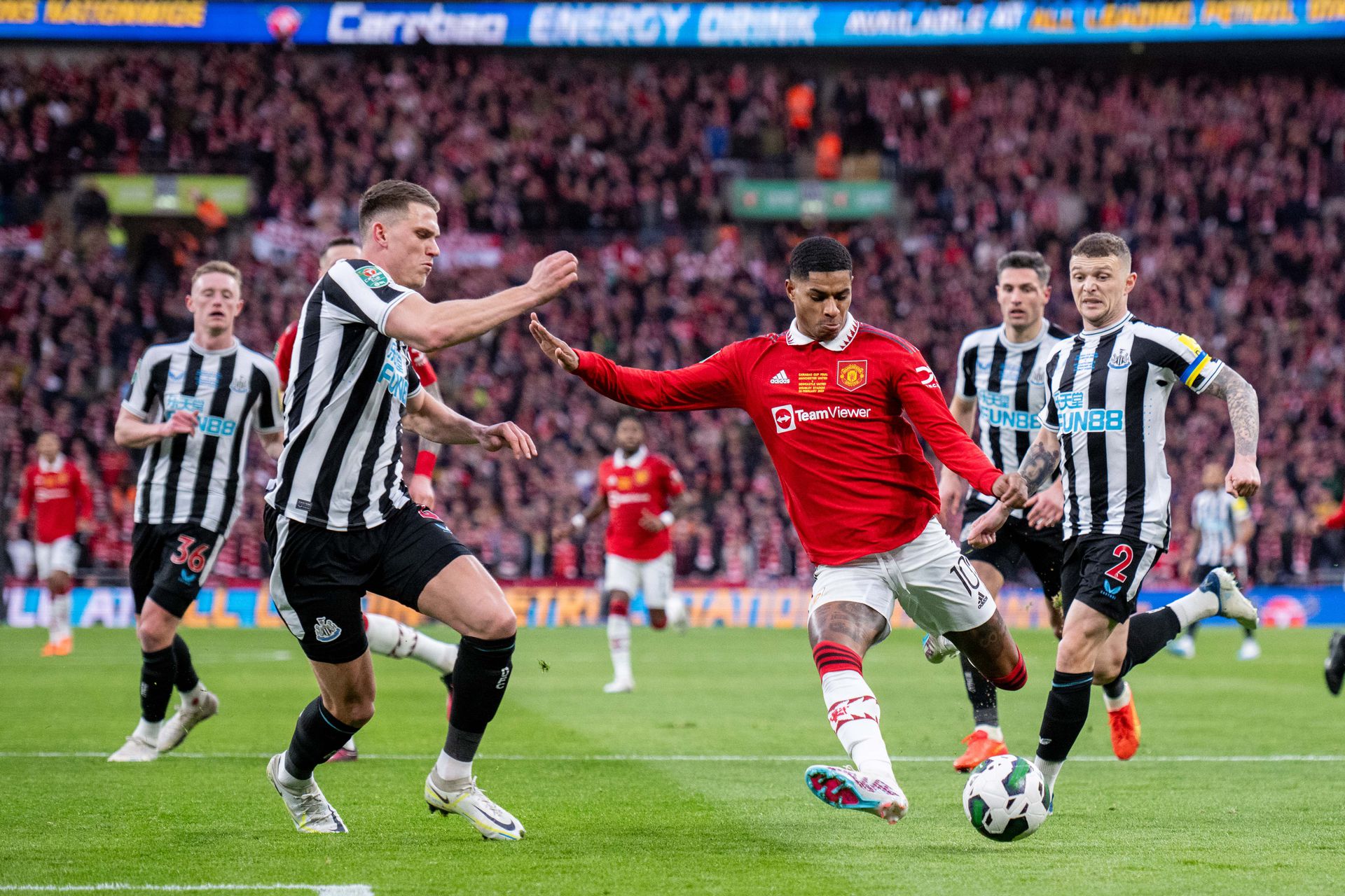 Marcus Rashford remekül futballozott a Newcastle ellen, az angol válogatott támadó az első félidőben gólig, a fordulás után ziccerig jutott. Fotó: Getty Images