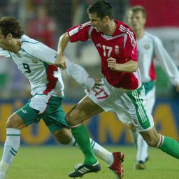 Dimitar Berbatov és Komlósi Ádám a 2005-ös, 1–1-re végződött budapesti vb-selejtezőn (Fotó: Ringier, archív)