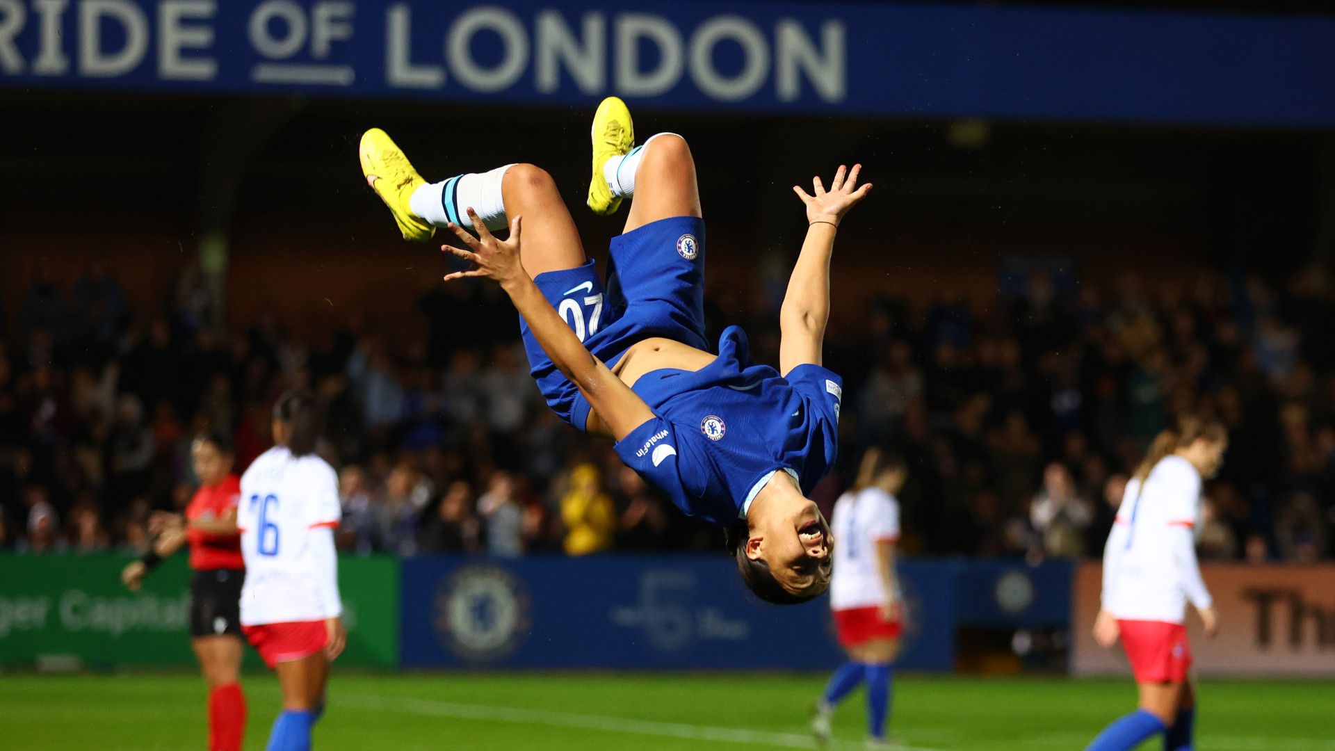 Londonban nem állt a feje tetejére a világ, a négy gólt szerző Sam Kerr vezérletével a Chelsea kiütötte albán ellenfelét (Fotó: Getty Images)