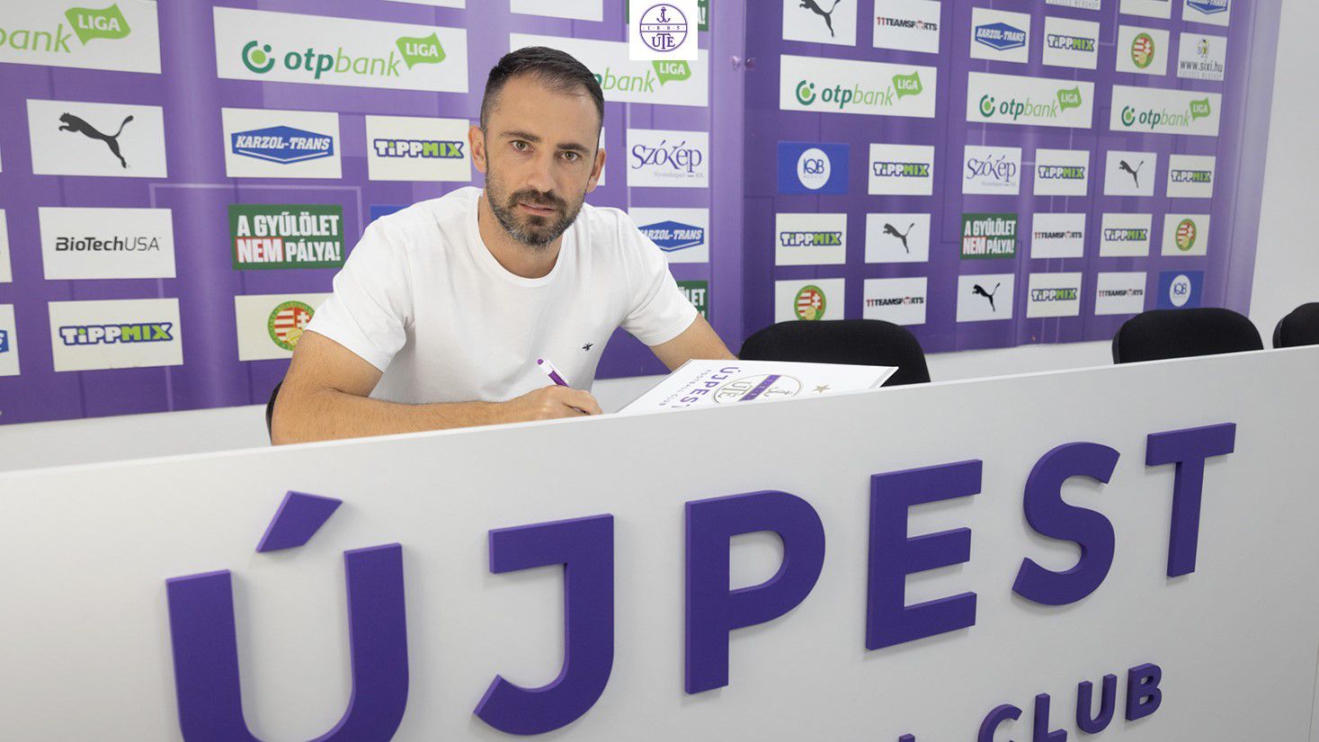 Idény közben írta alá új szerződését Milos Koszanovics, akire a védelem tengelyében számít az Újpest szakmai stábja. (Fotó: ujpestfc.hu)