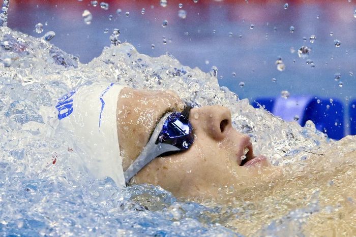 A későbbi győztes Kós Hubert a férfi 200 méteres hátúszás döntőjében a fukuokai vizes világbajnokságon