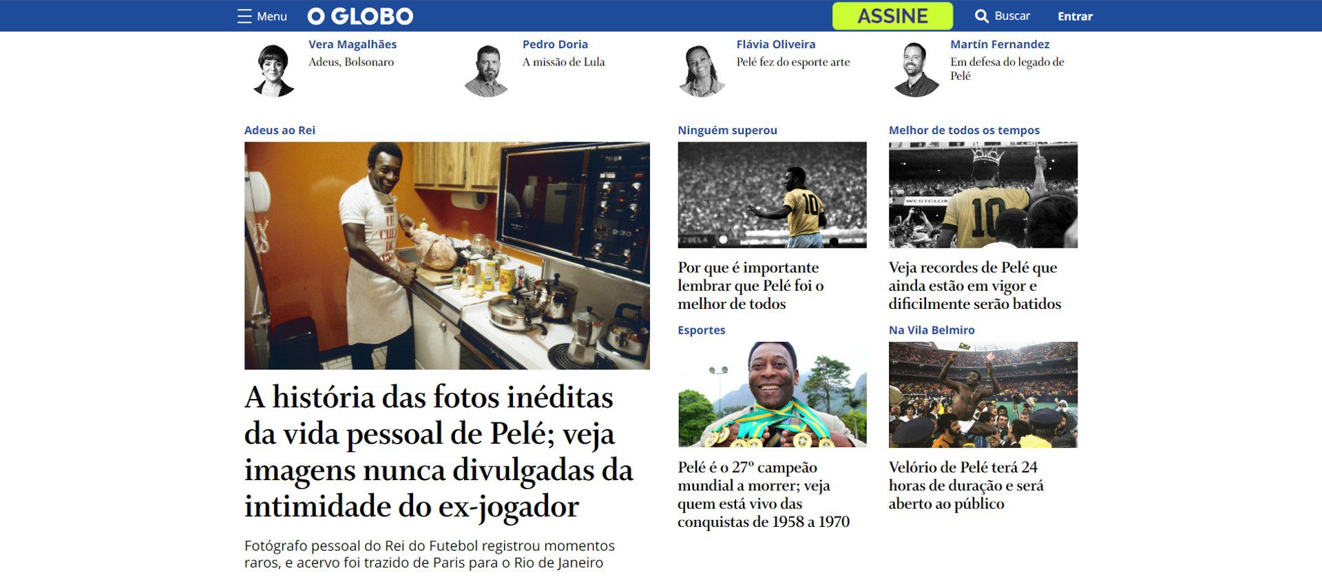 Az O Globo oldalán kizárólag Peléről olvashatunk