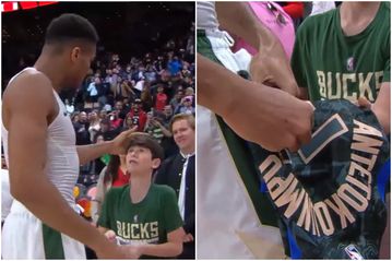 Ο Αντετοκούνμπο έκανε χαρούμενο νεαρό θαυμαστή του - Η ήττα ξεχάστηκε όταν του έδωσε τη φανέλα του αγώνα (vid)