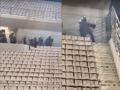 Σοκαριστικό βίντεο: Άνδρας των ΜΑΤ μέσα στο γήπεδο πετάει δακρυγόνο