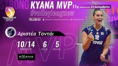 Η Αριστέα Τοντάι πολυτιμότερη παίκτρια της 11ης αγωνιστικής της Volleyleague γυναικών
