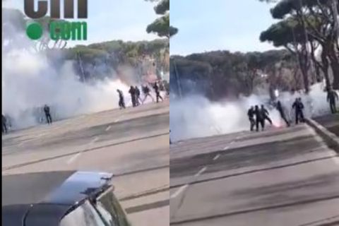 Ο... κακός χαμός εξώ από το «Ολίμπικο» πριν το Ρόμα - Λάτσιο: Συμπλοκές οπαδών και παρέμβαση αστυνομίας με δακρυγόνα (vid)