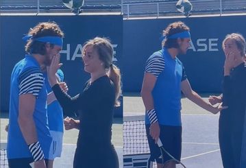 Η Μπαντόσα βάζει αντηλιακό στον Τσιτσιπά στην προπόνηση κι εκείνος τη χαϊδεύει στην κοιλιά (vid)