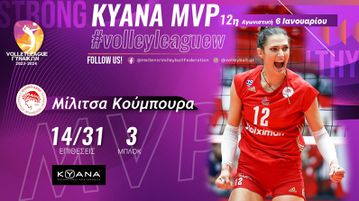 Η Μίλιτσα Κούμπουρα MVP της 12ης αγωνιστικής της Volleyleague γυναικών