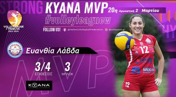 Η Ευανθία Λάβδα MVP της 20ής αγωνιστικής της Volleyleague γυναικών