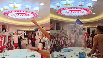 Έξαλλοι πανηγυρισμοί για τους πρωταθλητές Ελλάδας στα αποδυτήρια - Ξέφρενο πάρτι στον Ολυμπιακό (vids)