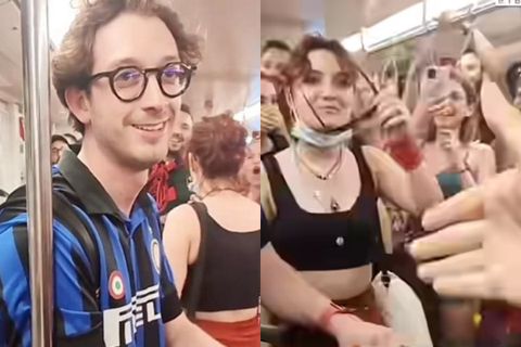 Η απίθανη αντίδραση οπαδών της Μίλαν όταν συνάντησαν φίλο της Ίντερ σε βαγόνι του μετρό (vid)
