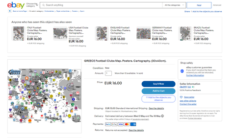 Χάρτης με όλες τις ελληνικές ομάδες πωλείται στο Ebay