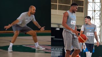 Ζεσταίνεται για το Ακρόπολις η πλήρης Εθνική, με τον Σπανούλη σε ρόλο... αμυντικού (vids, pics)