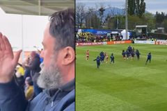 Ο πανηγυρισμός του Μαρινάκη στην εξέδρα μετά το εύστοχο χτύπημα πέναλτι του Λιατσικούρα και την πρόκριση στον τελικό του Youth League