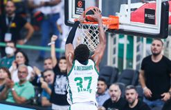 Ο Αντετοκούνμπο μπλοκάρει και καρφώνει με δύναμη στο καλάθι της Μακάμπι