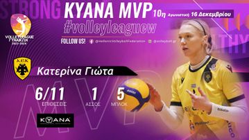 Η Κατερίνα Γιώτα MVP της δέκατης αγωνιστικής της Volleyleague γυναικών