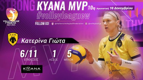 Η Κατερίνα Γιώτα MVP της δέκατης αγωνιστικής της Volleyleague γυναικών