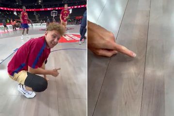 Το σημάδι που άφησαν τα δόντια του Γιοκουμπάιτις στο παρκέ της Zalgirio Arena (vid)