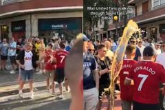 Οπαδοί της Μάντσεστερ Γιουνάιτεντ πέρασαν μπροστά από αυτούς της Τότεναμ και λούστηκαν με μπίρα (vid)